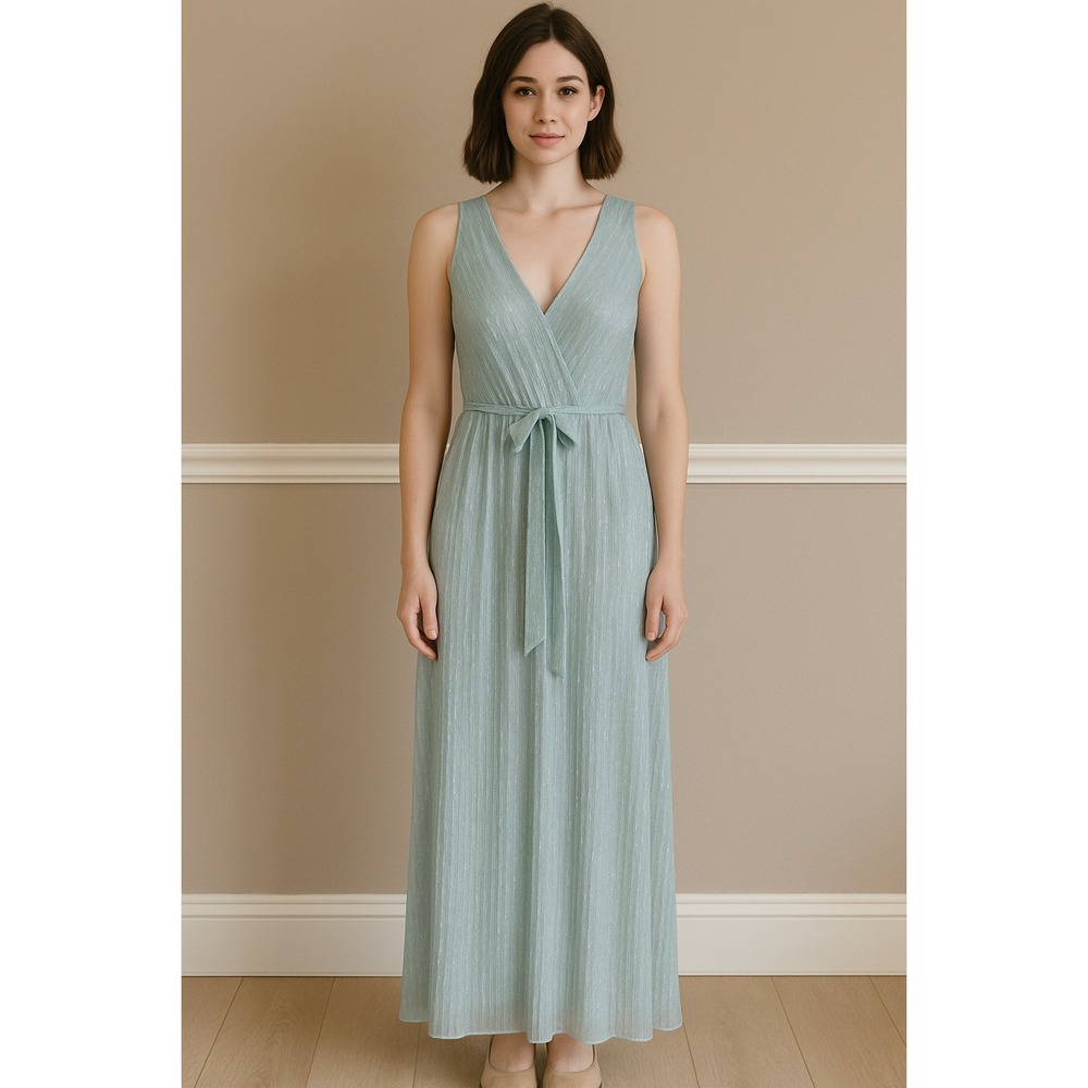 Marina Light Blue Pleated‎ V-Neck Sleeveless Maxi Dress Size XS